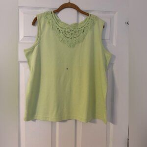 Westbound Battenberg Lace Trim Tank Top Women’s XL Pale Green New